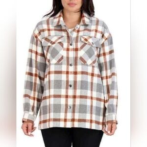 HFX grey plaid shirt jacket (shacket)